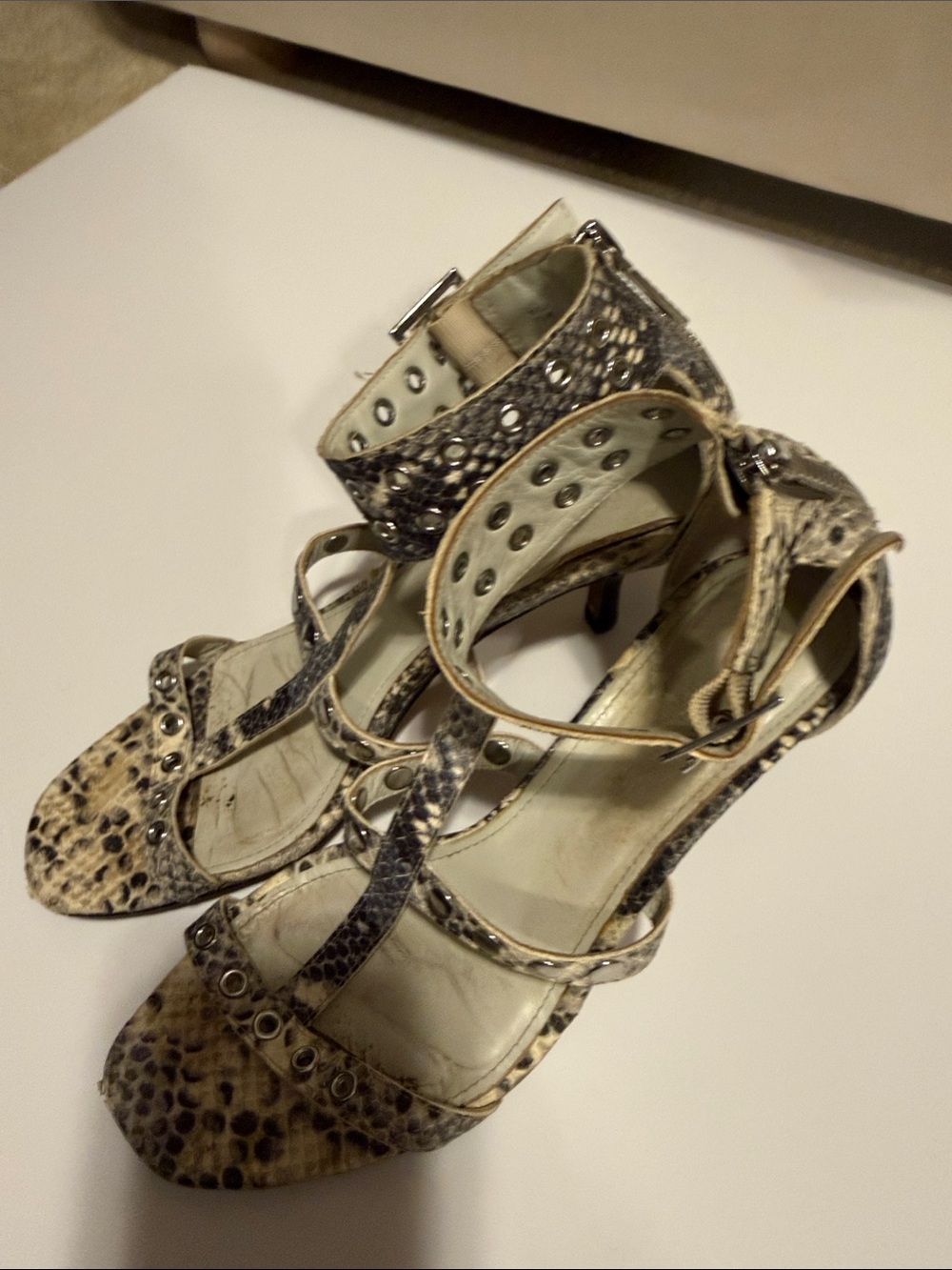 Donald J Pliner Women's Strappy Snake-Print Heeled Sandals in Beige